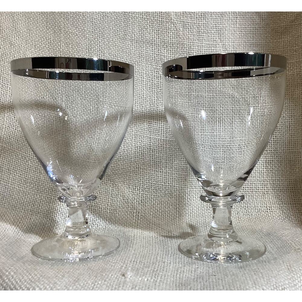 2 CORCORAN Lisa platinum trim water goblet glasses